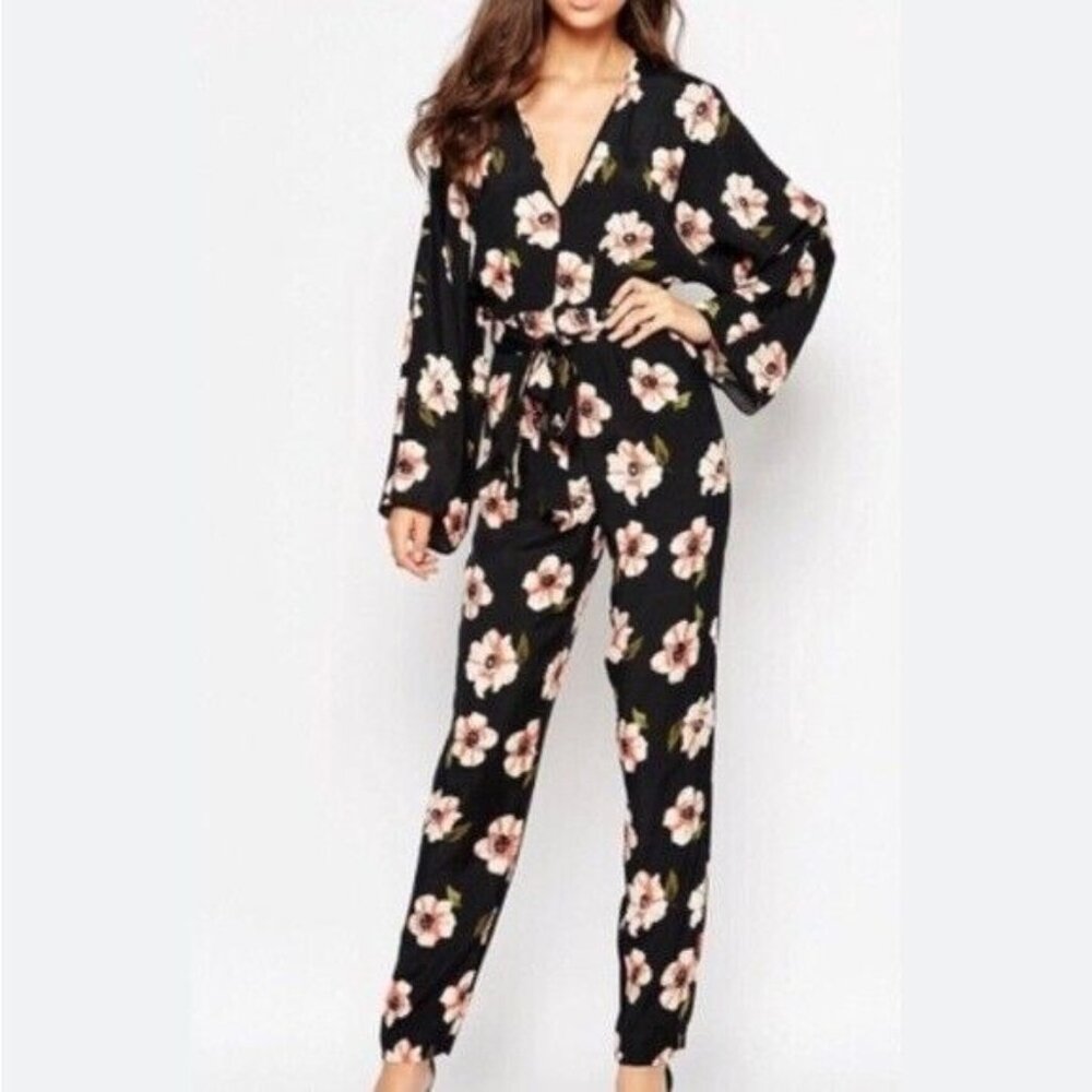 ASOS Women’s Black Floral Kimono Jumpsuit Size 6